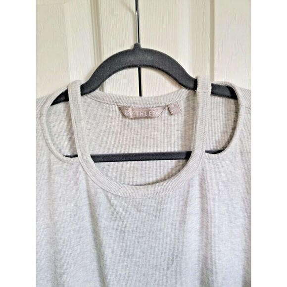 Athleta Women's Small Gray Scoop Neck Cap Sleeve Top Open Cut Outs Slouchy Soft - Picture 2 of 5